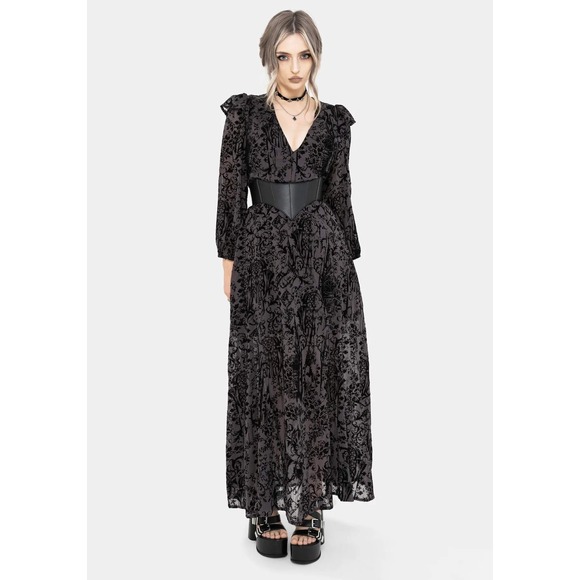 Disturbia Dresses & Skirts - NWT Disturbia Thorned Flocked Chiffon Castle Print Frill Neck Maxi Dress 12